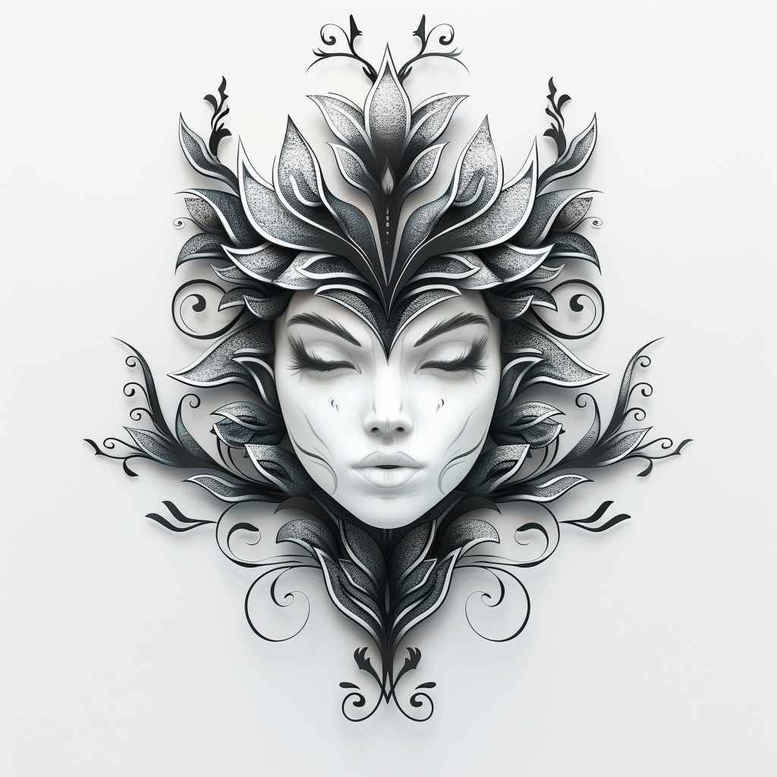 ornamented-mask – tattoo design ideas free ai generated – realism-soft-highlights – for-lower-arm – Gallery: masks-inkby-ai