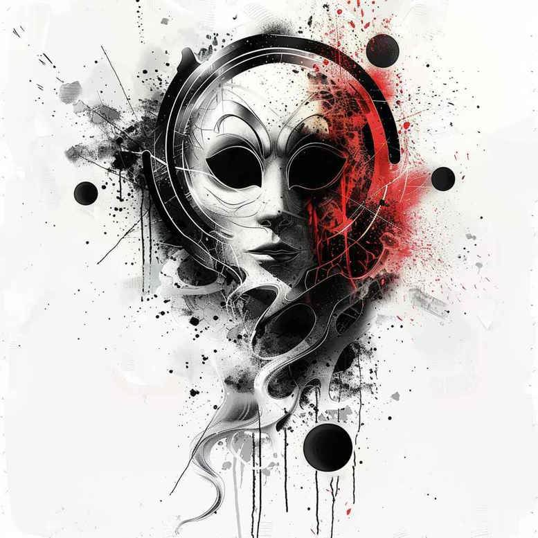 ornamented-mask – tattoo design ideas free ai generated – surrealism-fantastical – for-knee – Gallery: masks-inkby-ai