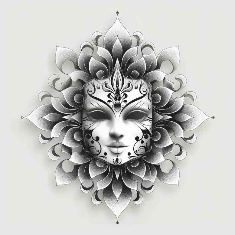 powerful-mask – tattoo design ideas free ai generated – neotraditional-classic-motifs – for-biceps – Gallery: masks-inkby-ai