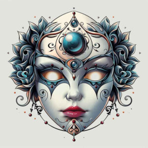 powerful-mask – tattoo design ideas free ai generated – realism-contour-shading – for-back – Gallery: masks-inkby-ai