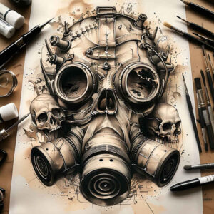 powerful-mask – tattoo design ideas free ai generated – realism-full-detail – for-thigh – Gallery: masks-inkby-ai