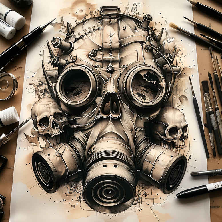 powerful-mask – tattoo design ideas free ai generated – realism-full-detail – for-thigh – Gallery: masks-inkby-ai