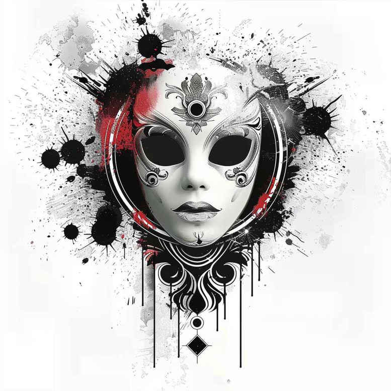 protection-symbol-mask – tattoo design ideas free ai generated – realism-refined-highlights – for-outer-arm – Gallery: masks-inkby-ai