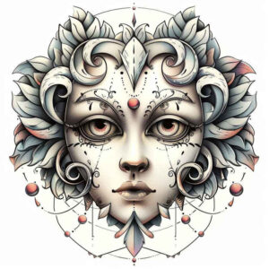 protection-symbol-mask – tattoo design ideas free ai generated – surrealism-vivid-hallucination – for-outer-arm – Gallery: masks-inkby-ai