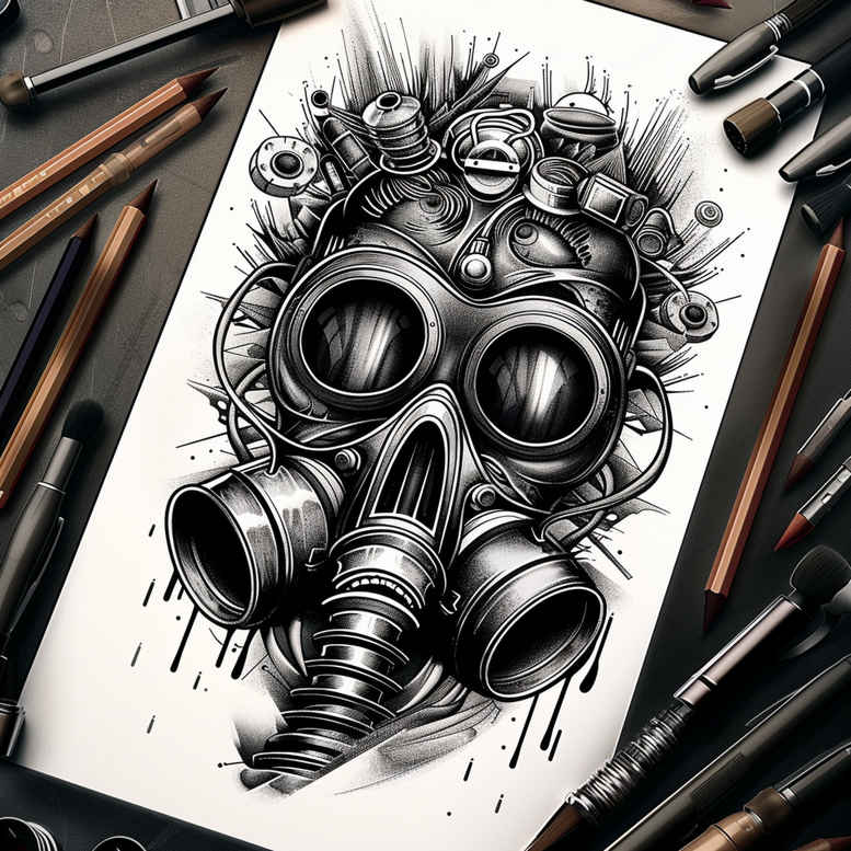 realistic-mask – tattoo design ideas free ai generated – neotraditional-rich-shading – for-knee – Gallery: masks-inkby-ai