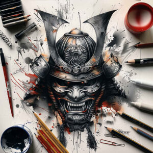 realistic-mask – tattoo design ideas free ai generated – neotraditional-sharp-contrast – for-outer-arm – Gallery: masks-inkby-ai