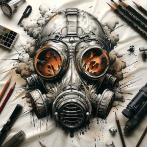 realistic-mask – tattoo design ideas free ai generated – realism-digital-realism – for-behind-ear – Gallery: masks-inkby-ai