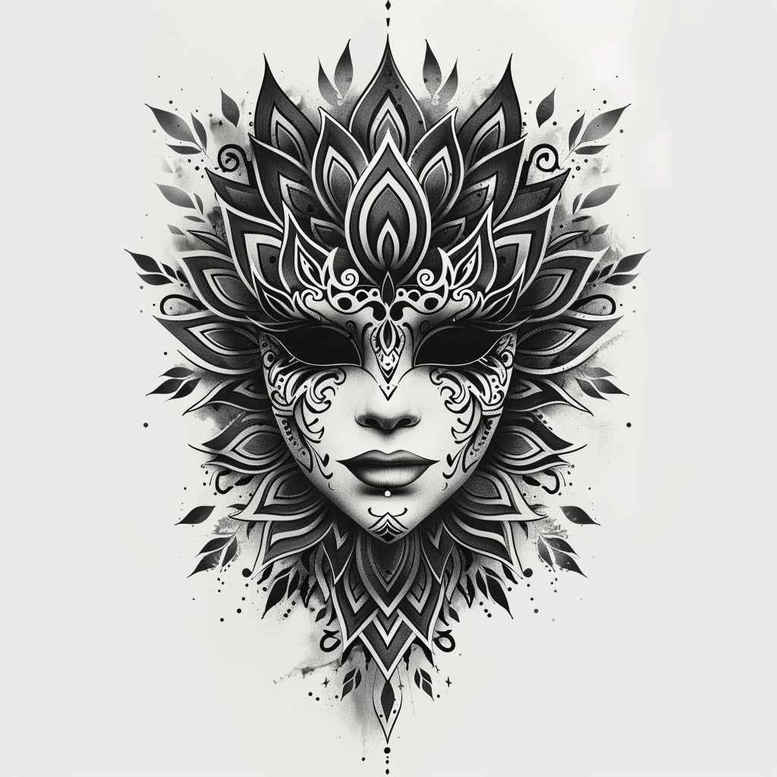 realistic-mask – tattoo design ideas free ai generated – realism-smooth-complexion – for-inner-arm – Gallery: masks-inkby-ai