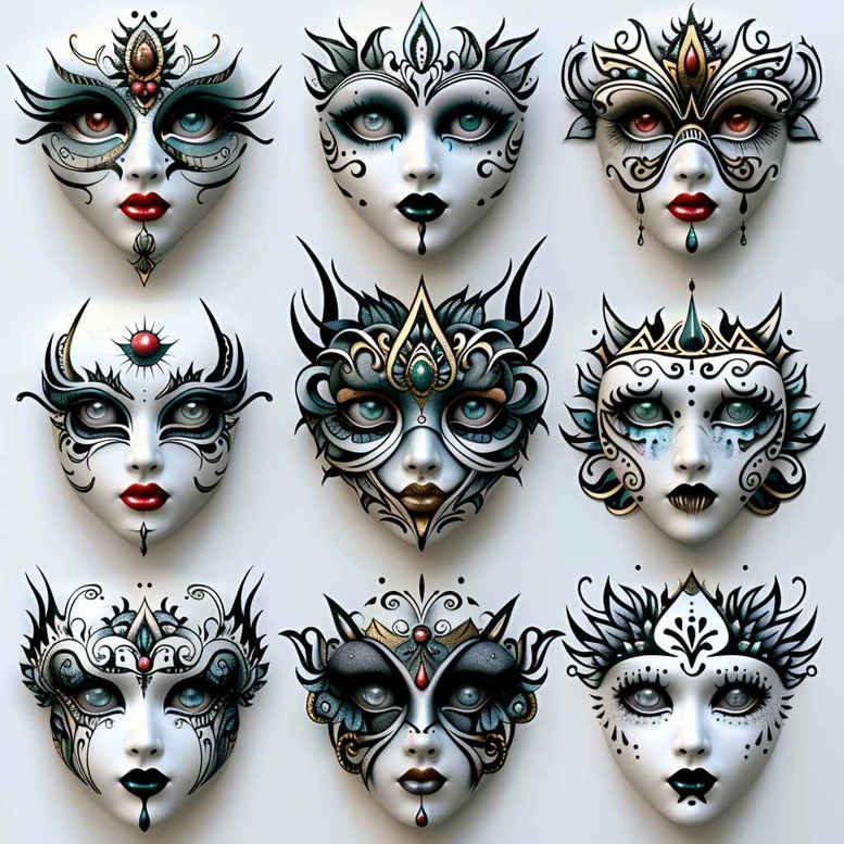 realistic-mask – tattoo design ideas free ai generated – surrealism-whimsical – for-palm – Gallery: masks-inkby-ai