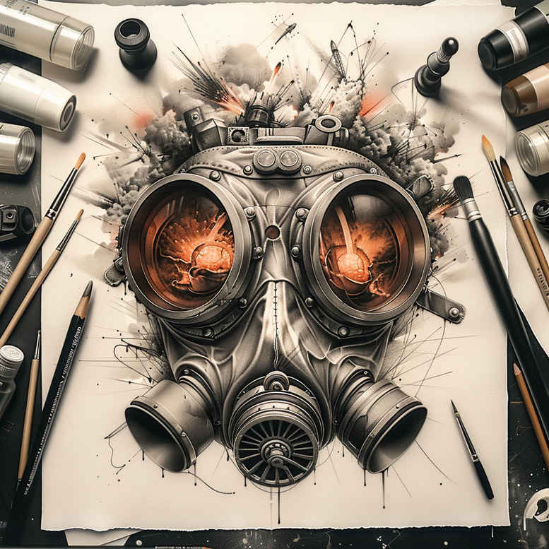 shaded-mask – tattoo design ideas free ai generated – neotraditional-bold-highlights – for-lower-back – Gallery: masks-inkby-ai