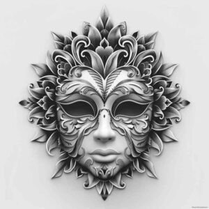 shaded-mask – tattoo design ideas free ai generated – neotraditional-classic-shading – for-abdomen – Gallery: masks-inkby-ai