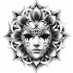 shaded-mask – tattoo design ideas free ai generated – neotraditional-enhanced-shading – for-triceps – Gallery: masks-inkby-ai