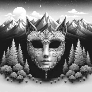 shaded-mask – tattoo design ideas free ai generated – neotraditional-rich-shading – for-inner-arm – Gallery: masks-inkby-ai