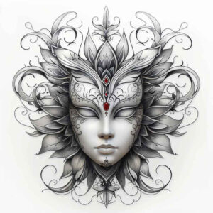 shaded-mask – tattoo design ideas free ai generated – neotraditional-textural-detail – for-biceps – Gallery: masks-inkby-ai