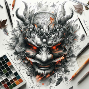 shaded-mask – tattoo design ideas free ai generated – realism-perfect-proportions – for-hand – Gallery: masks-inkby-ai