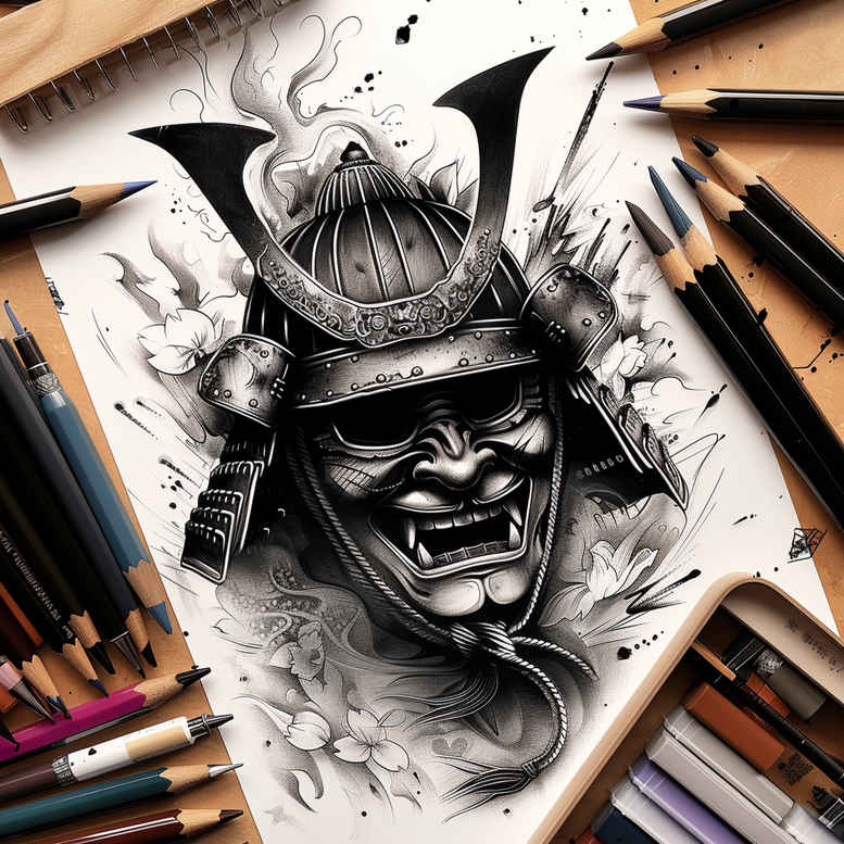 shadow-and-light-mask – tattoo design ideas free ai generated – neotraditional-layered-inks – for-heel – Gallery: masks-inkby-ai