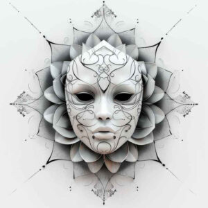 shadow-and-light-mask – tattoo design ideas free ai generated – realism-depth-of-field – for-upper-chest – Gallery: masks-inkby-ai