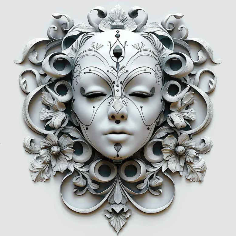 shadow-and-light-mask – tattoo design ideas free ai generated – surrealism-unearthly – for-side – Gallery: masks-inkby-ai