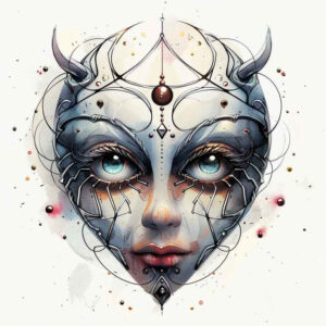 shadowed-mask – tattoo design ideas free ai generated – surrealism-abstract – for-upper-chest – Gallery: masks-inkby-ai