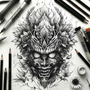 spiritual-mask – tattoo design ideas free ai generated – neotraditional-enhanced-color – for-forearm – Gallery: masks-inkby-ai