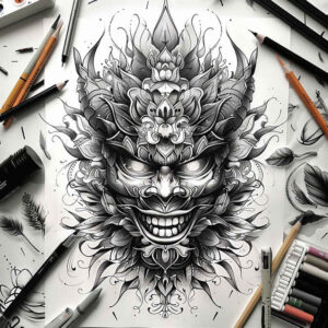 spiritual-mask – tattoo design ideas free ai generated – neotraditional-modern-classic – for-toe – Gallery: masks-inkby-ai