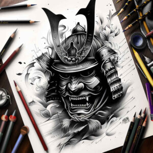 spiritual-mask – tattoo design ideas free ai generated – neotraditional-refined-detail – for-abdomen – Gallery: masks-inkby-ai