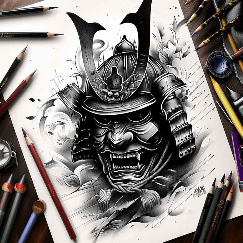 spiritual-mask – tattoo design ideas free ai generated – neotraditional-refined-detail – for-abdomen – Gallery: masks-inkby-ai