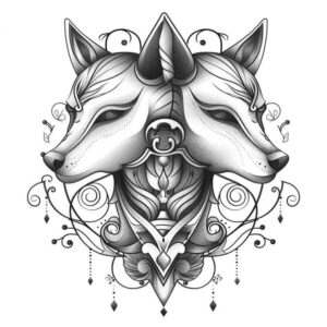 symbolic-mask – tattoo design ideas free ai generated – neotraditional-balanced-tones – for-shin – Gallery: masks-inkby-ai