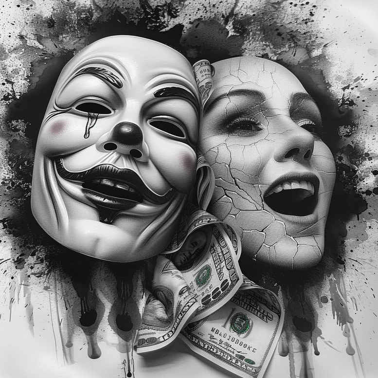 symbolic-mask – tattoo design ideas free ai generated – realism-depth-of-field – for-sternum – Gallery: masks-inkby-ai