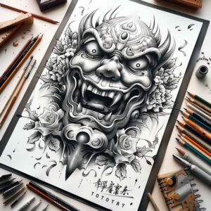 symbolic-mask – tattoo design ideas free ai generated – realism-realistic-proportions – for-ankle – Gallery: masks-inkby-ai