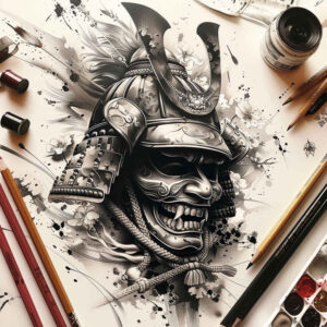 symbolic-mask – tattoo design ideas free ai generated – realism-skin-texture – for-upper-back – Gallery: masks-inkby-ai