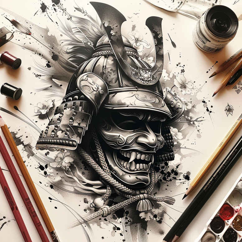 symbolic-mask – tattoo design ideas free ai generated – realism-skin-texture – for-upper-back – Gallery: masks-inkby-ai