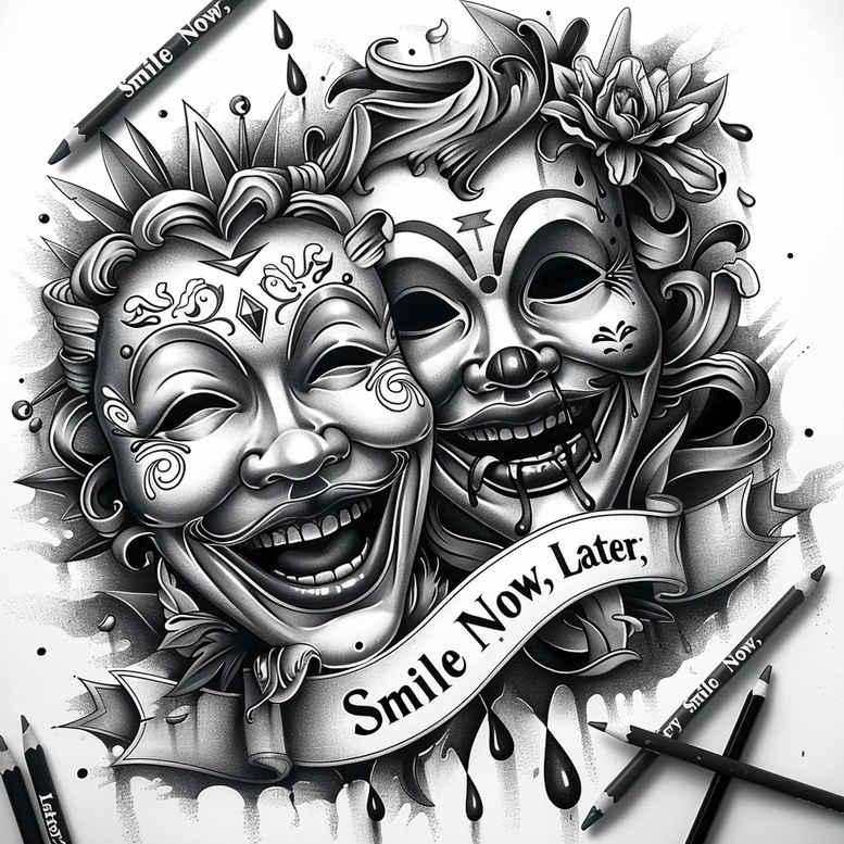 symbolic-mask – tattoo design ideas free ai generated – surrealism-displaced-objects – for-foot – Gallery: masks-inkby-ai