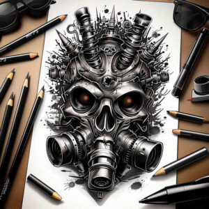 symbolic-meaning-mask – tattoo design ideas free ai generated – neotraditional-layered-fill – for-sternum – Gallery: masks-inkby-ai