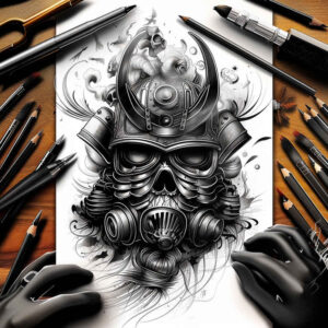 masks tattoo design ideas Surrealism enigmatic light artistic for shin