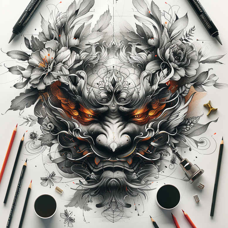 masks tattoo design ideas metallic bold lines embodying strength