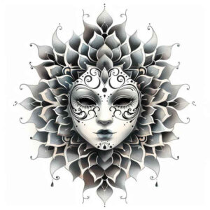masks tattoo design ideas Realism emotional realism bold lines for lower chest