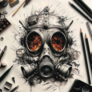 masks tattoo design ideas Surrealism visionary bold lines represents resilience