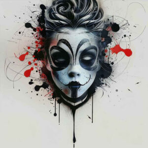 masks tattoo design ideas Surrealism abstract forms bold lines represents resilience