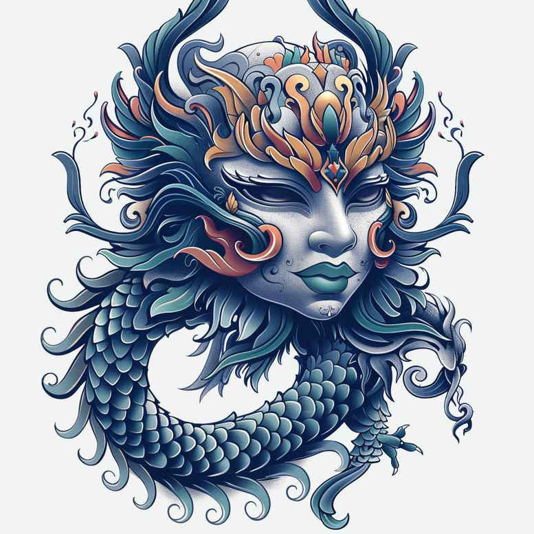 masks tattoo design ideas Neotraditional vivid color bold shapes for elbow