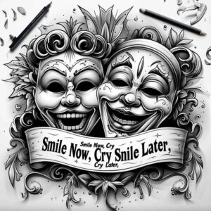 masks tattoo design ideas Realism contrast play ceremonial for lower thigh