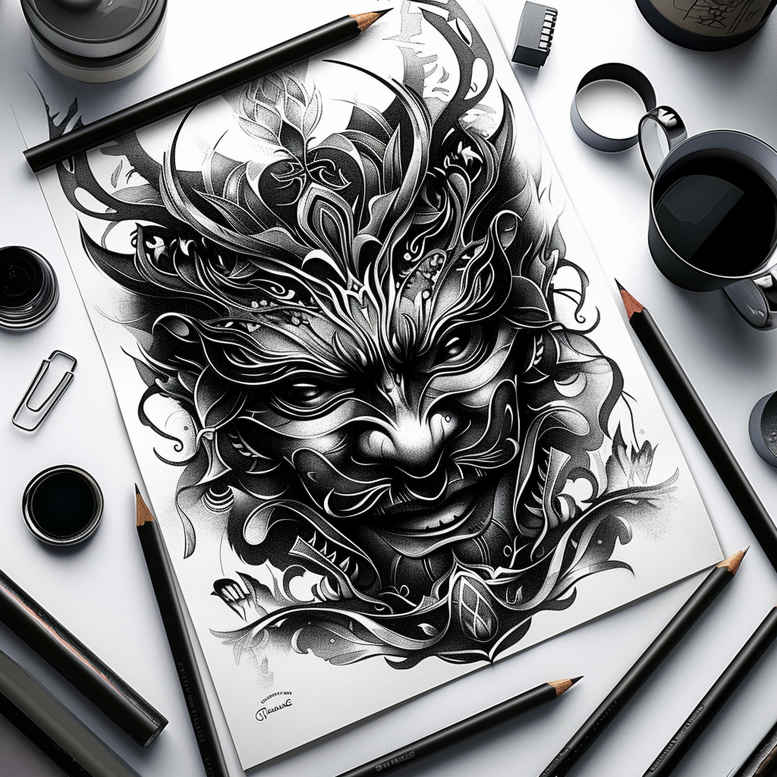 masks tattoo design ideas balanced color ceremonial symbol of determination