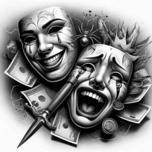 masks tattoo design ideas crisp lines cultural symbolism embodying determination