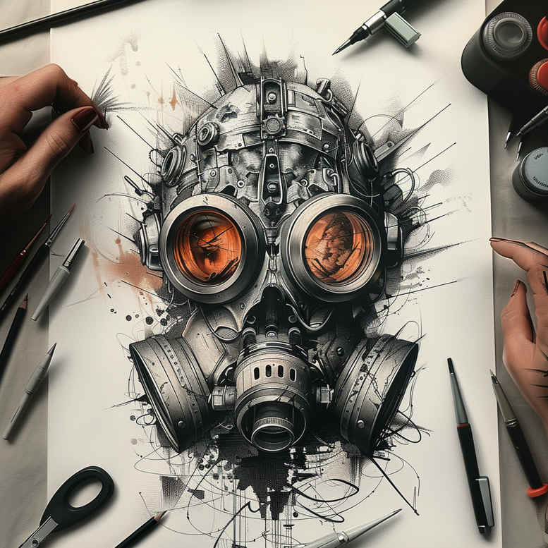 masks tattoo design ideas Realism reflection effect decorative for lower thigh