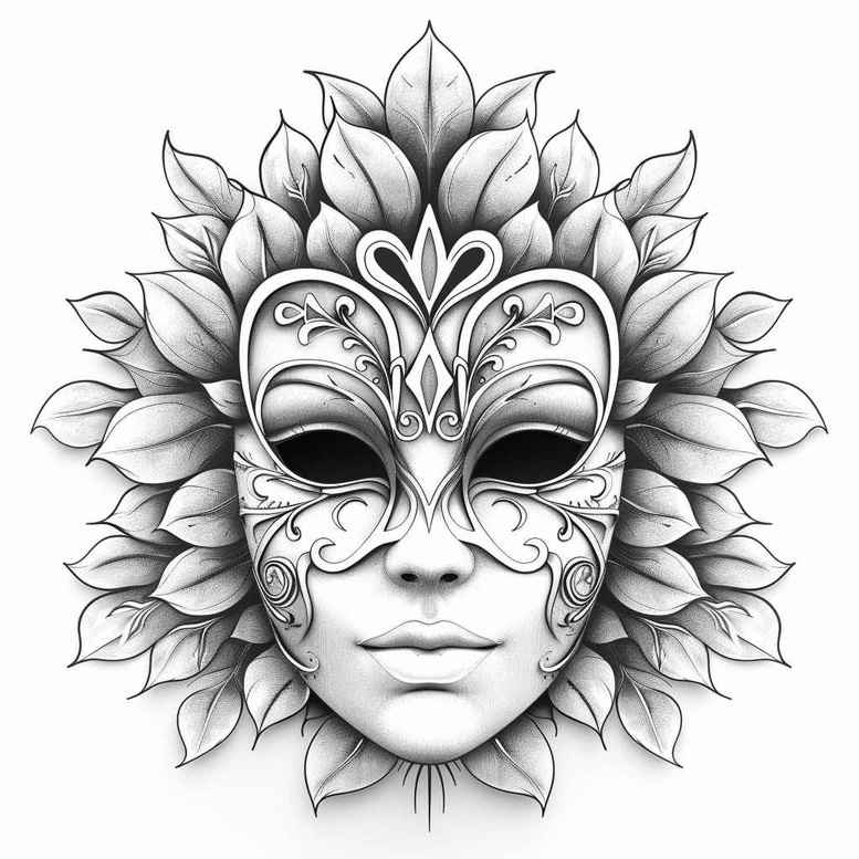 masks tattoo design ideas clean lines detailed for chest