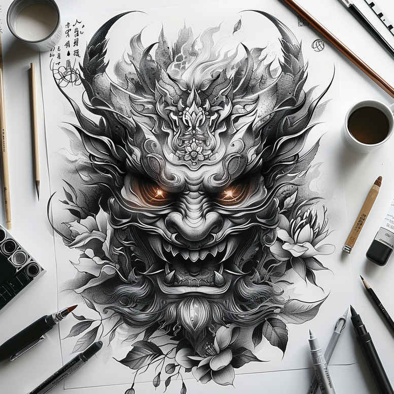 masks tattoo design ideas accent shading detailed shading for scapula