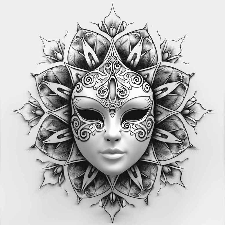 masks tattoo design ideas bold highlights dramatic expression symbol of determination