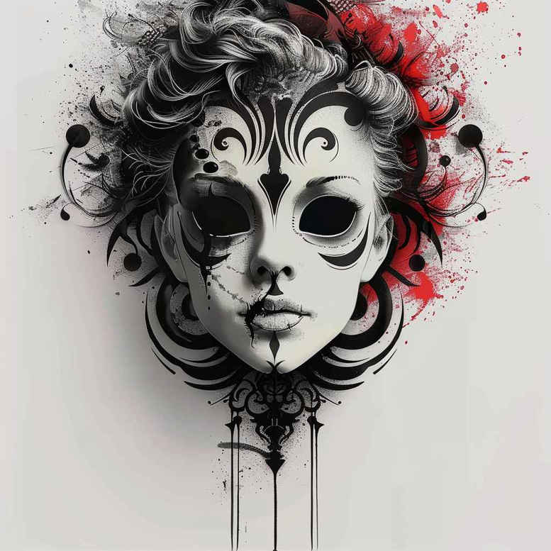 masks tattoo design ideas Realism smooth gradients dramatic meaning resilience
