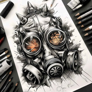 masks tattoo design ideas Surrealism altered reality exaggerated features for heel