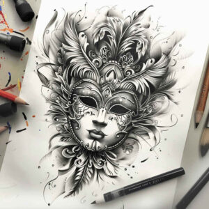 masks tattoo design ideas accent shading exaggerated features represents endurance